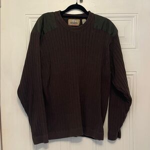RedHead Brown Ribbed Crewneck Sweater with Olive Shoulder Panels
